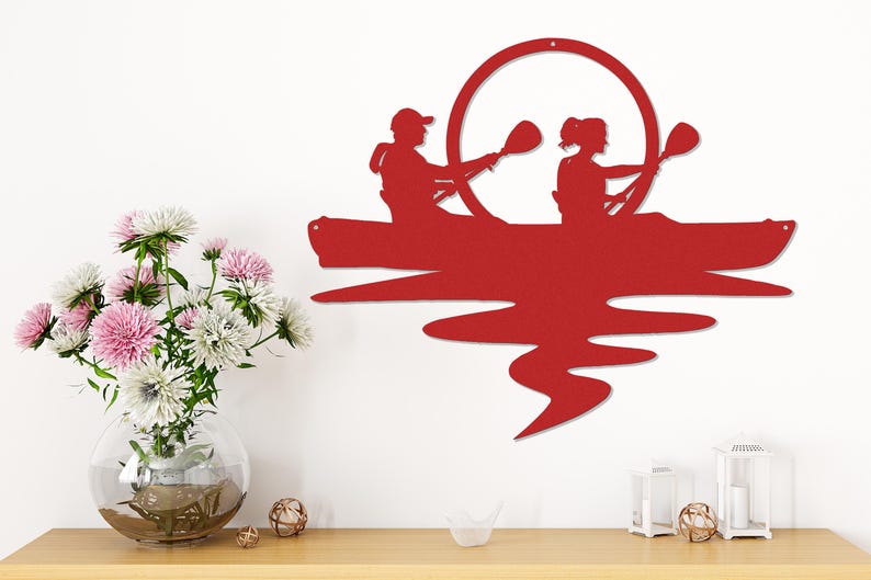 Die-Cut Metal Wall Art Happy Couple Kayaking at Sunset. Outdoor Art, Nature Enthusiast, Adventure Time Art Sign, Outdoorsy Couple Gift