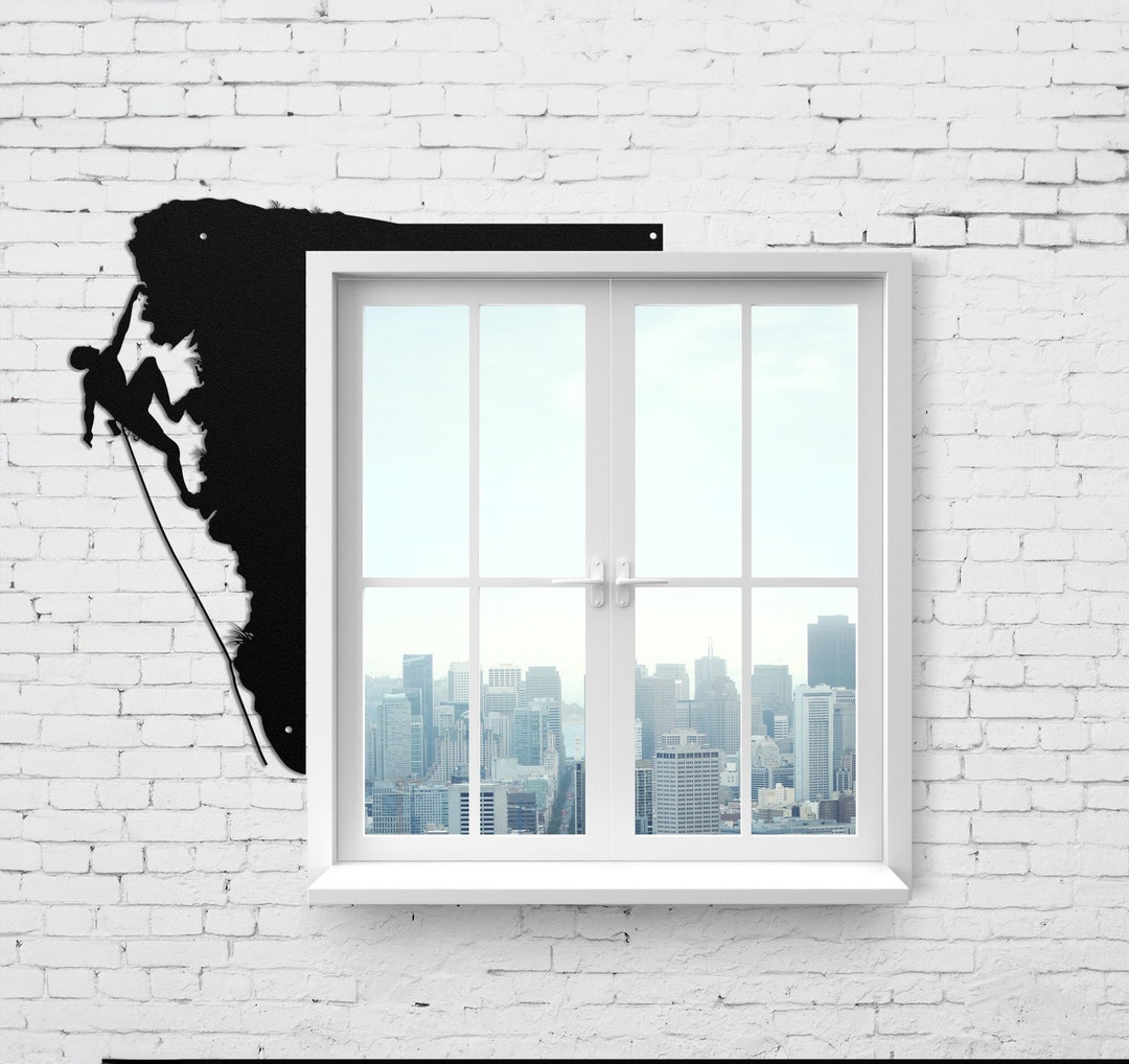 Die Cut Metal Rock Climbing Wall Art Wraps Around a Corner Climbing