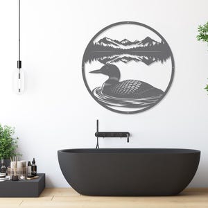 Loon Metal Wall Art-Lake House Decor-Cabin Wall Art-Mountain Lake Scene-Wildlife Art-Outdoor Metal Art-Minnesota Decor-Loon Gift-Rustic Art
