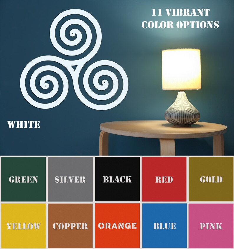 Celtic Spiral Knot Metal Wall Art-Laser Cut Metal Triskele Indoor - Outdoor Sign-Irish or Scottish Folk Art Gift-Traditional Celtic Rune Art. Available in 11 vibrant colors.