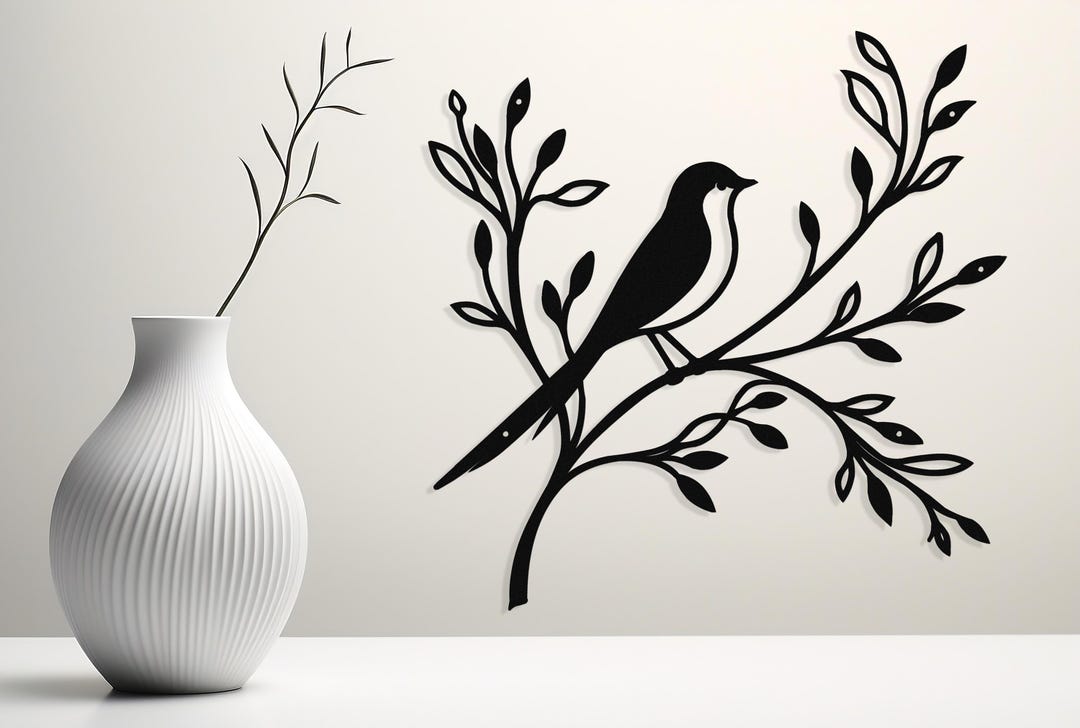 Bird on a Branch Metal Wall Art – Laser Cut Metal Sign - Metal Wall ...