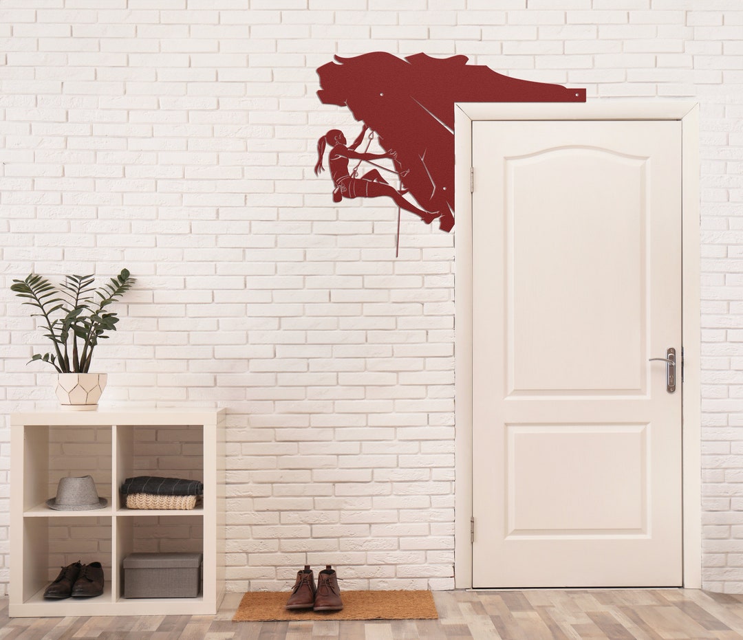 Die Cut Metal Rock Climbing Wall Art Wraps Around a Corner Climbing