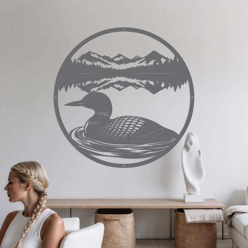 Loon Metal Wall Art-Lake House Decor-Cabin Wall Art-Mountain Lake Scene-Wildlife Art-Outdoor Metal Art-Minnesota Decor-Loon Gift-Rustic Art