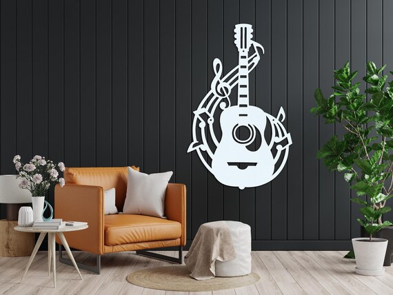 Laser Cut Metal Guitar Sign for Music Enthusiasts, Guitar Music Room Decor, Acoustic Guitar Metal Wall Art, Musician or Guitar Teacher Gift