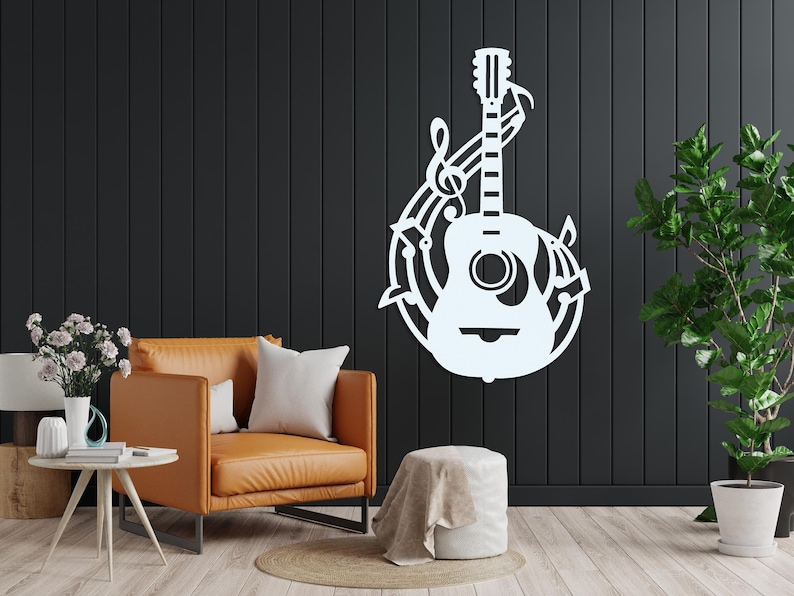 Acoustic Guitar Metal Wall Art, Laser Cut Metal Guitar Sign, Musician or Guitar Teacher Gift, Guitar Decor or Music Room Wall Art