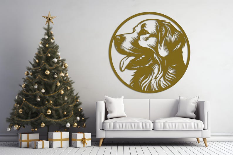 Die Cut Metal Golden Retriever Wall Art-Goldies Dog Lover Gifts-Circular Metal Wall Art Indoor Outdoor Golden Gifts-Laser Cut Metal Sign