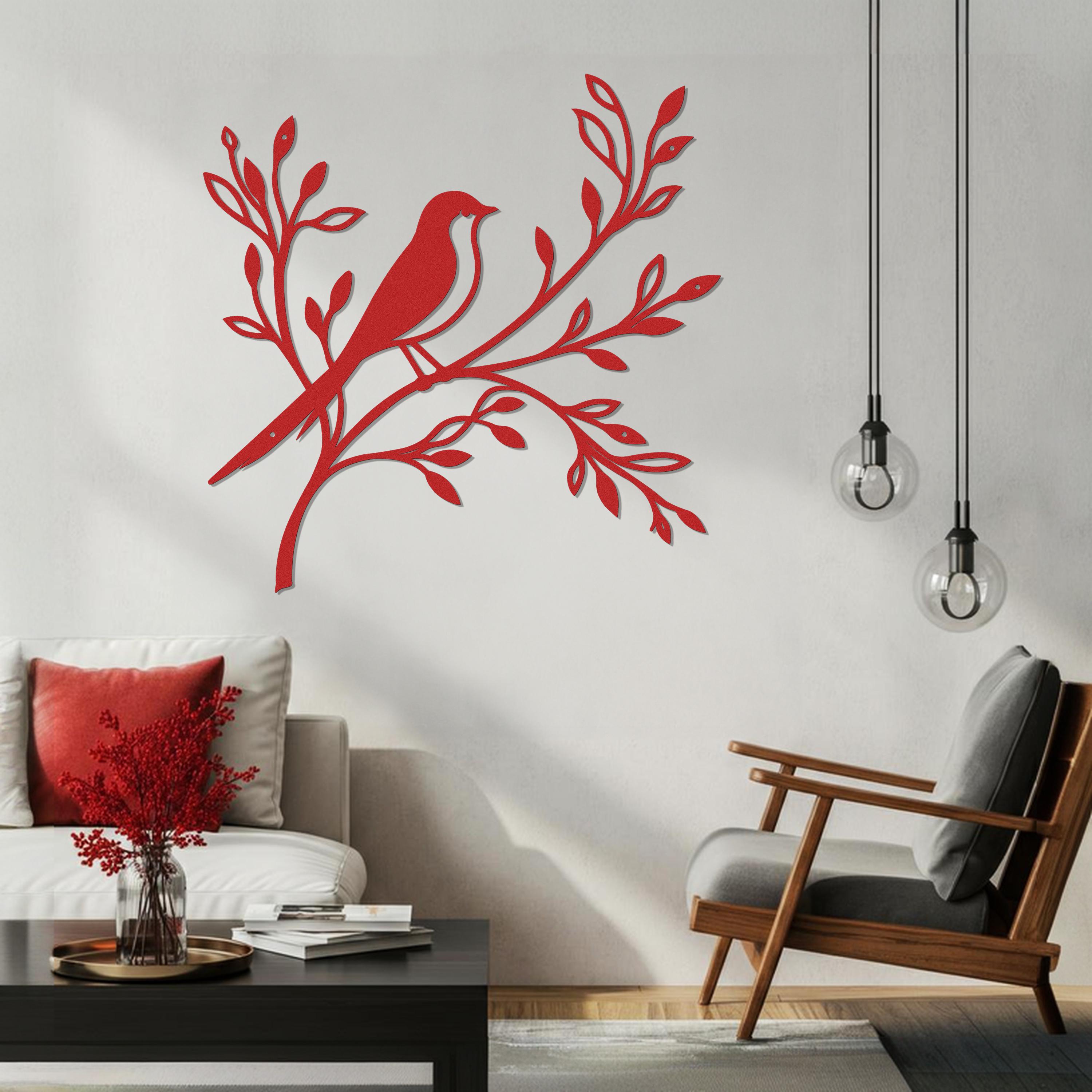 Bird on a Branch Metal Wall Art – Laser Cut Metal Sign - Metal Wall ...