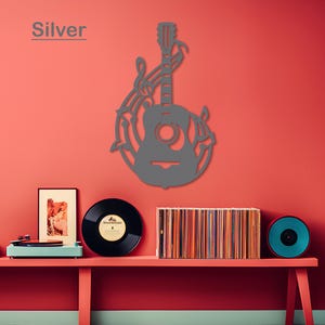 Acoustic Guitar Metal Wall Art, Laser Cut Metal Guitar Sign, Musician or Guitar Teacher Gift, Guitar Decor or Music Room Wall Art