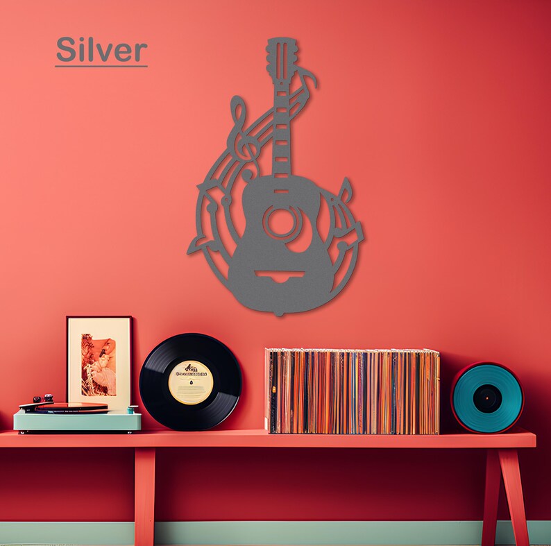 Acoustic Guitar Metal Wall Art, Laser Cut Metal Guitar Sign, Musician or Guitar Teacher Gift, Guitar Decor or Music Room Wall Art