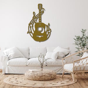 Acoustic Guitar Metal Wall Art, Laser Cut Metal Guitar Sign, Musician or Guitar Teacher Gift, Guitar Decor or Music Room Wall Art