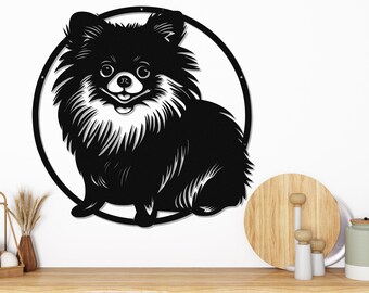 Pomeranian Die Cut Metal Wall Art-Pomeranian Dog Lover Gifts-Large Circular Metal Wall Art Indoor Outdoor Pom Gifts-Laser Cut Metal Pom Sign