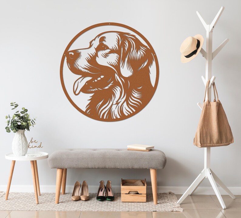 Die Cut Metal Golden Retriever Wall Art-Goldies Dog Lover Gifts-Circular Metal Wall Art Indoor Outdoor Golden Gifts-Laser Cut Metal Sign