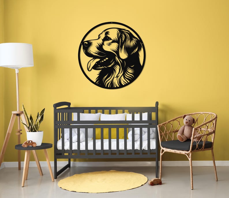 Die Cut Metal Golden Retriever Wall Art-Goldies Dog Lover Gifts-Circular Metal Wall Art Indoor Outdoor Golden Gifts-Laser Cut Metal Sign