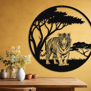 Tiger Metal Wall Art-Lovely Bengal Tiger Artwork-Laser Cut Metal Tiger Sign-Big Cat & Animal Lover Gift, Jungle Art or Safari Decor