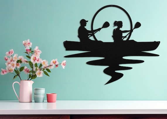 Die-Cut Metal Wall Art Happy Couple Kayaking at Sunset. Outdoor Art, Nature Enthusiast, Adventure Time Art Sign, Outdoorsy Couple Gift