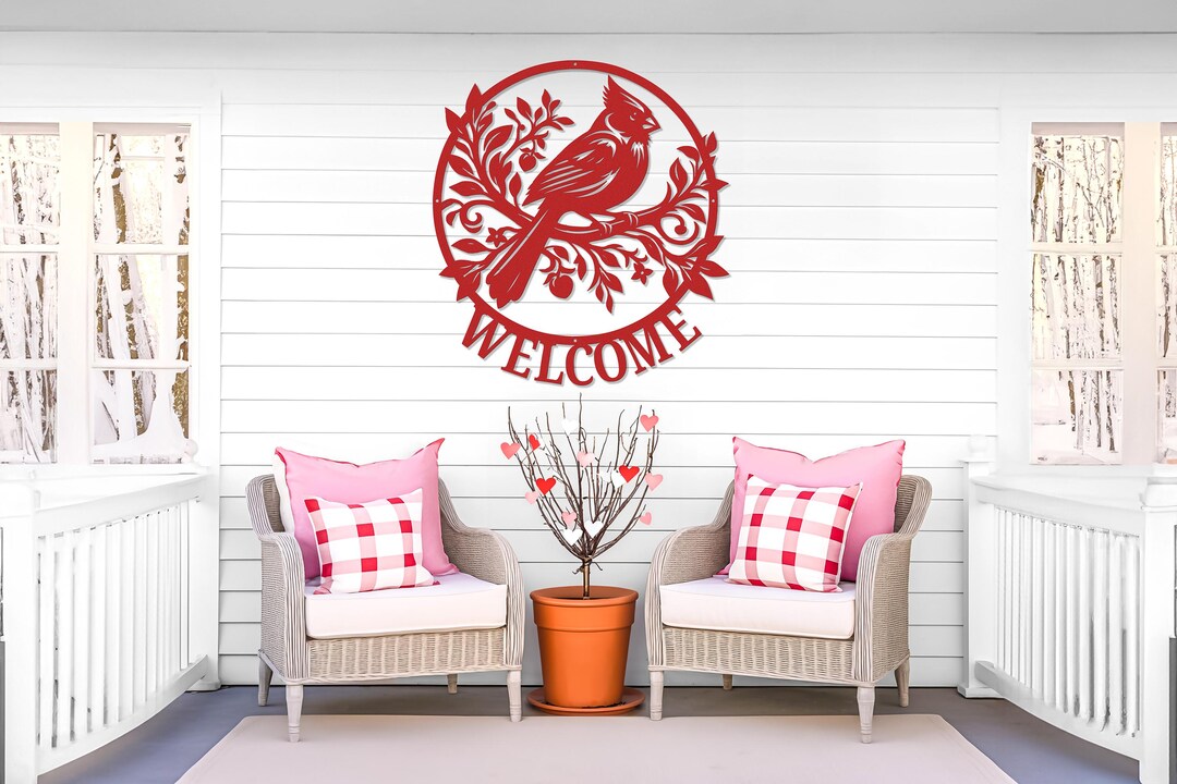 Cardinal Metal Welcome Sign: Laser Cut Bird Wall Art, Modern Décor - Etsy