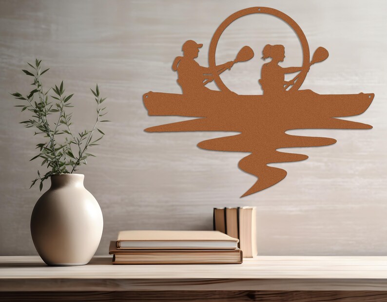 Die-Cut Metal Wall Art Happy Couple Kayaking at Sunset. Outdoor Art, Nature Enthusiast, Adventure Time Art Sign, Outdoorsy Couple Gift
