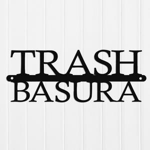 Metal Trash Sign in English and Spanish-Laser Cut Metal Trash & Basura Sign-New Homeowner Decor-Kitchen Remodel Accessory