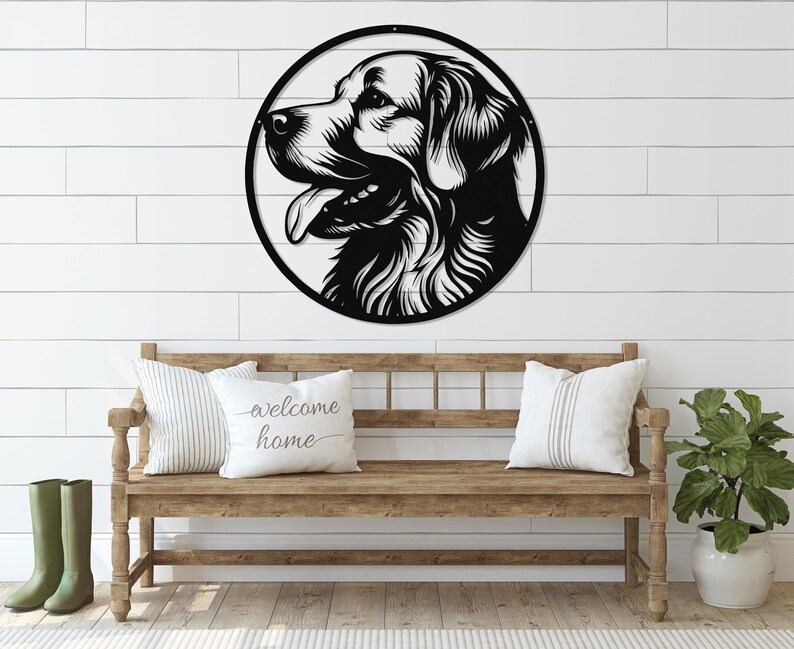 Die Cut Metal Golden Retriever Wall Art-Goldies Dog Lover Gifts-Circular Metal Wall Art Indoor Outdoor Golden Gifts-Laser Cut Metal Sign