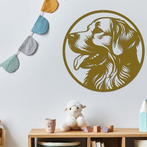 Die Cut Metal Golden Retriever Wall Art-Goldies Dog Lover Gifts-Circular Metal Wall Art Indoor Outdoor Golden Gifts-Laser Cut Metal Sign