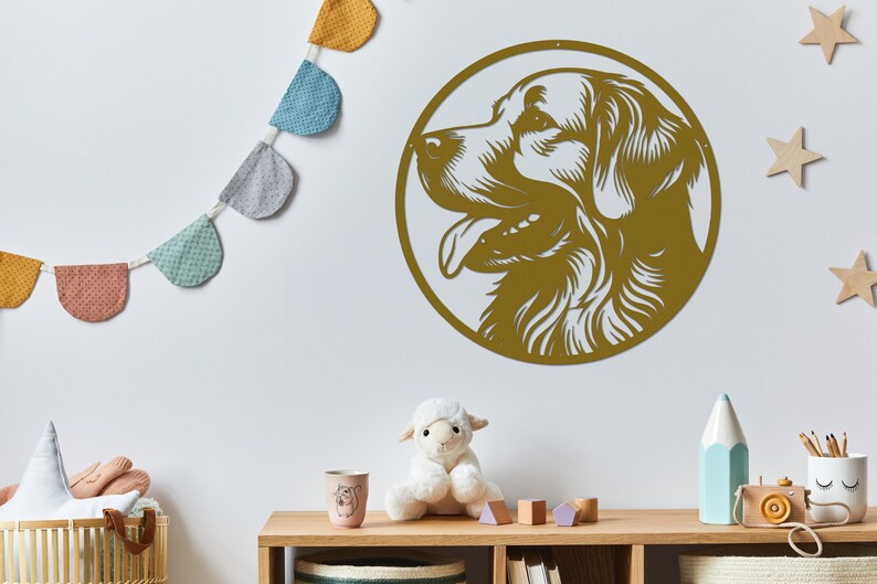 Die Cut Metal Golden Retriever Wall Art-Goldies Dog Lover Gifts-Circular Metal Wall Art Indoor Outdoor Golden Gifts-Laser Cut Metal Sign