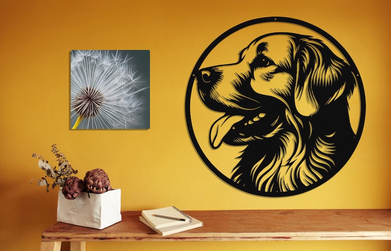 Die Cut Metal Golden Retriever Wall Art-Goldies Dog Lover Gifts-Circular Metal Wall Art Indoor Outdoor Golden Gifts-Laser Cut Metal Sign