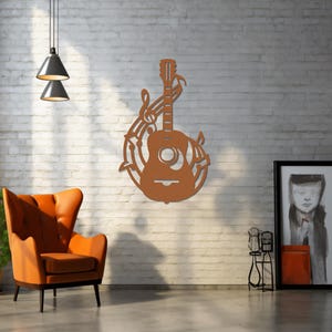 Acoustic Guitar Metal Wall Art, Laser Cut Metal Guitar Sign, Musician or Guitar Teacher Gift, Guitar Decor or Music Room Wall Art