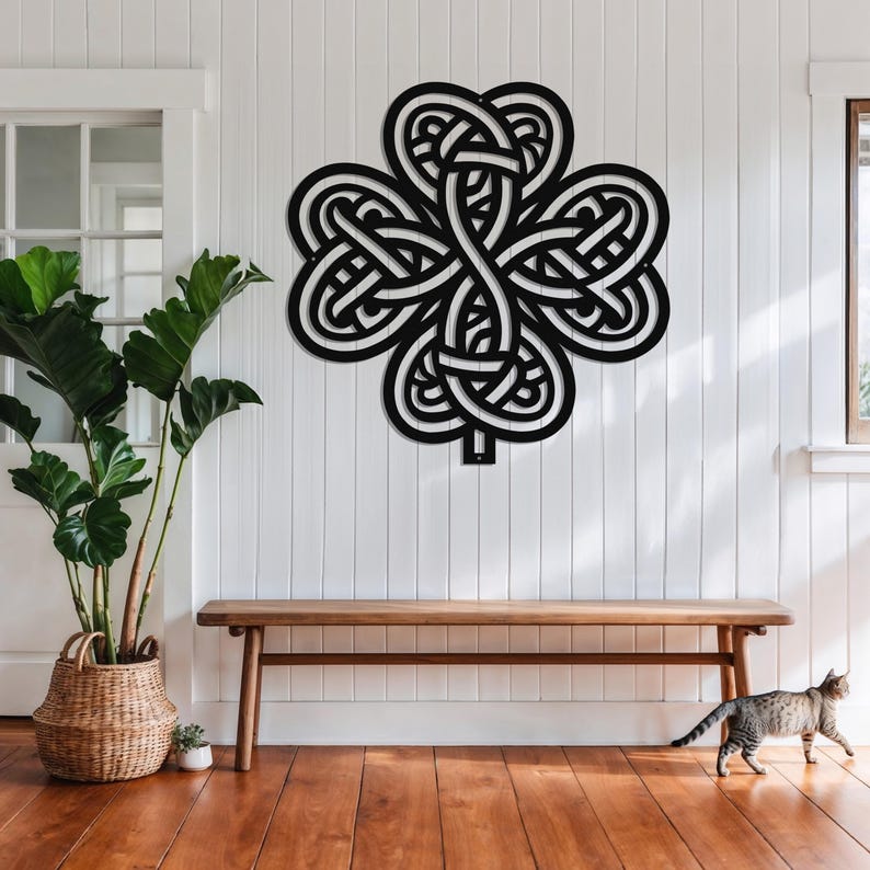 Celtic Shamrock Knot Metal Wall Art-Laser Cut Metal Shamrock Indoor - Outdoor Sign-Irish or Scottish Folk Art Gift-Traditional Celtic Art