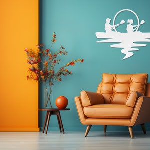 Die-Cut Circular Metal Wall Art Happy Couple Kayaking at Sunset. Indoor/Outdoor Great Gift Outdoor Nature Enthusiast, Adventure Time Art