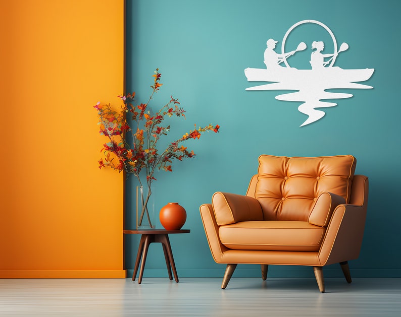 Die-Cut Circular Metal Wall Art Happy Couple Kayaking at Sunset. Indoor/Outdoor Great Gift Outdoor Nature Enthusiast, Adventure Time Art