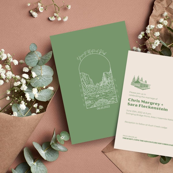 Yosemite National Park Wedding Invitation Template| Outdoor Destination Wedding Invite | DIY Printable, Editable Instant Download Invitation