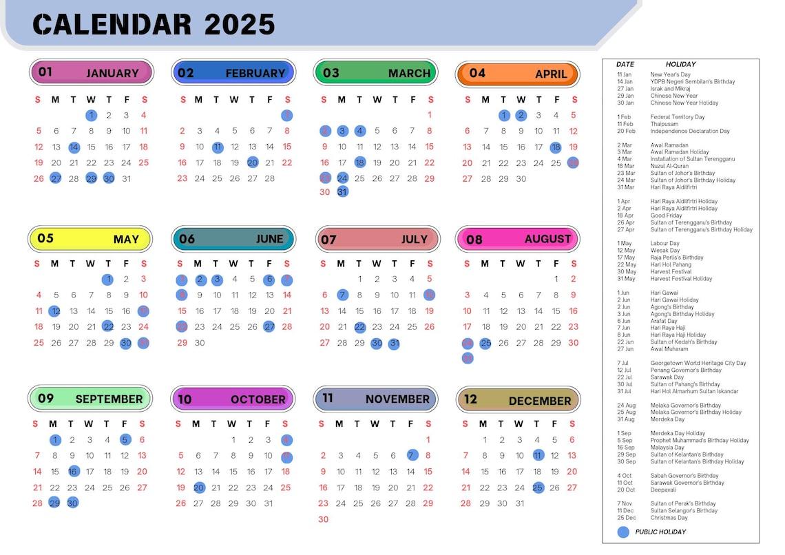 MALAYSIA CALENDAR 2025 COMPLETE - Etsy