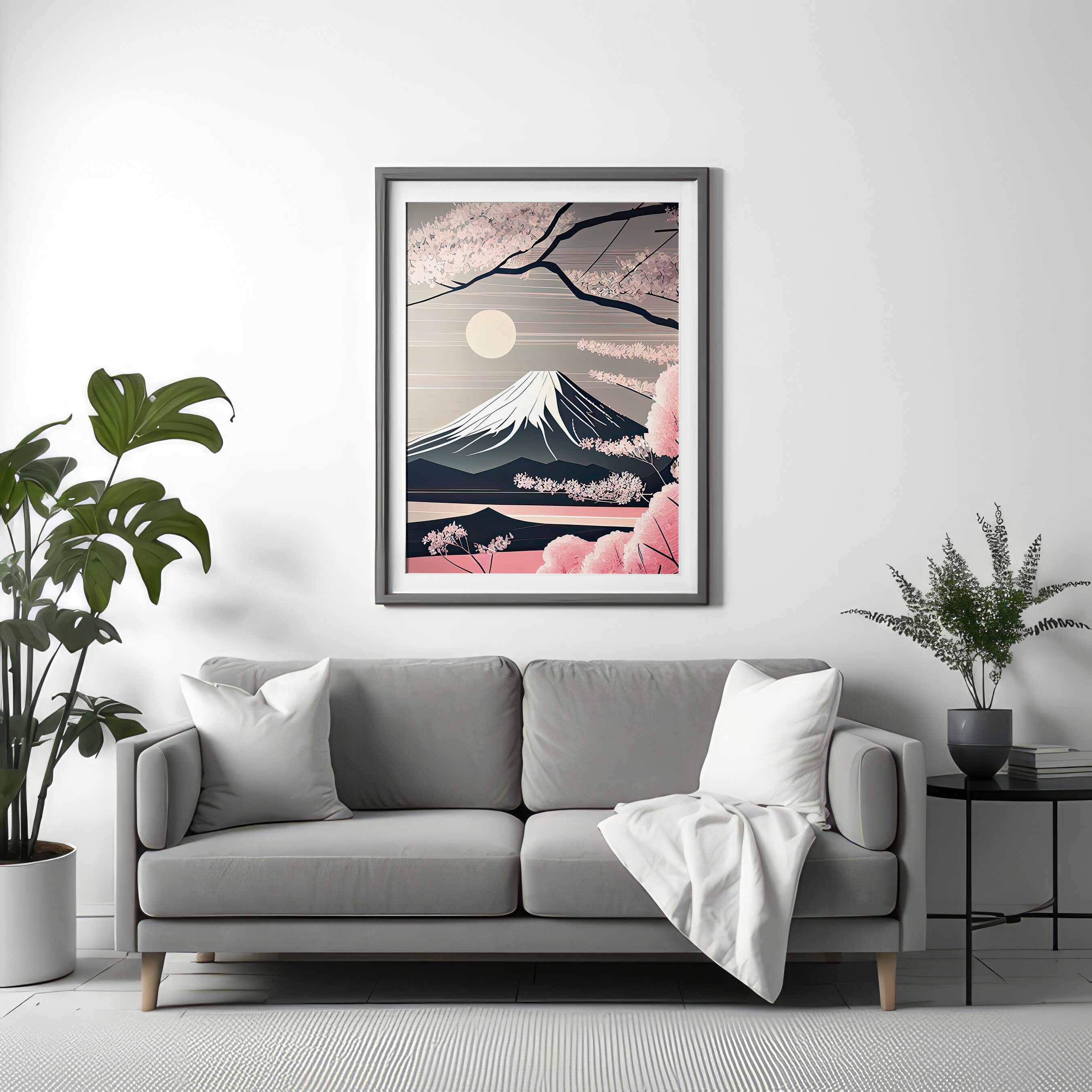 Mount Fuji and Cherry Blossoms Landscape Art, Printable Wall Art ...