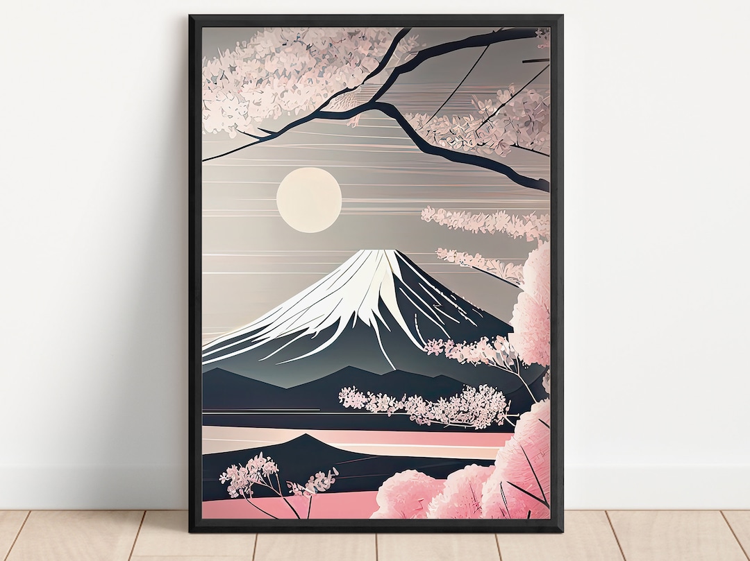 Mount Fuji and Cherry Blossoms Landscape Art, Printable Wall Art ...