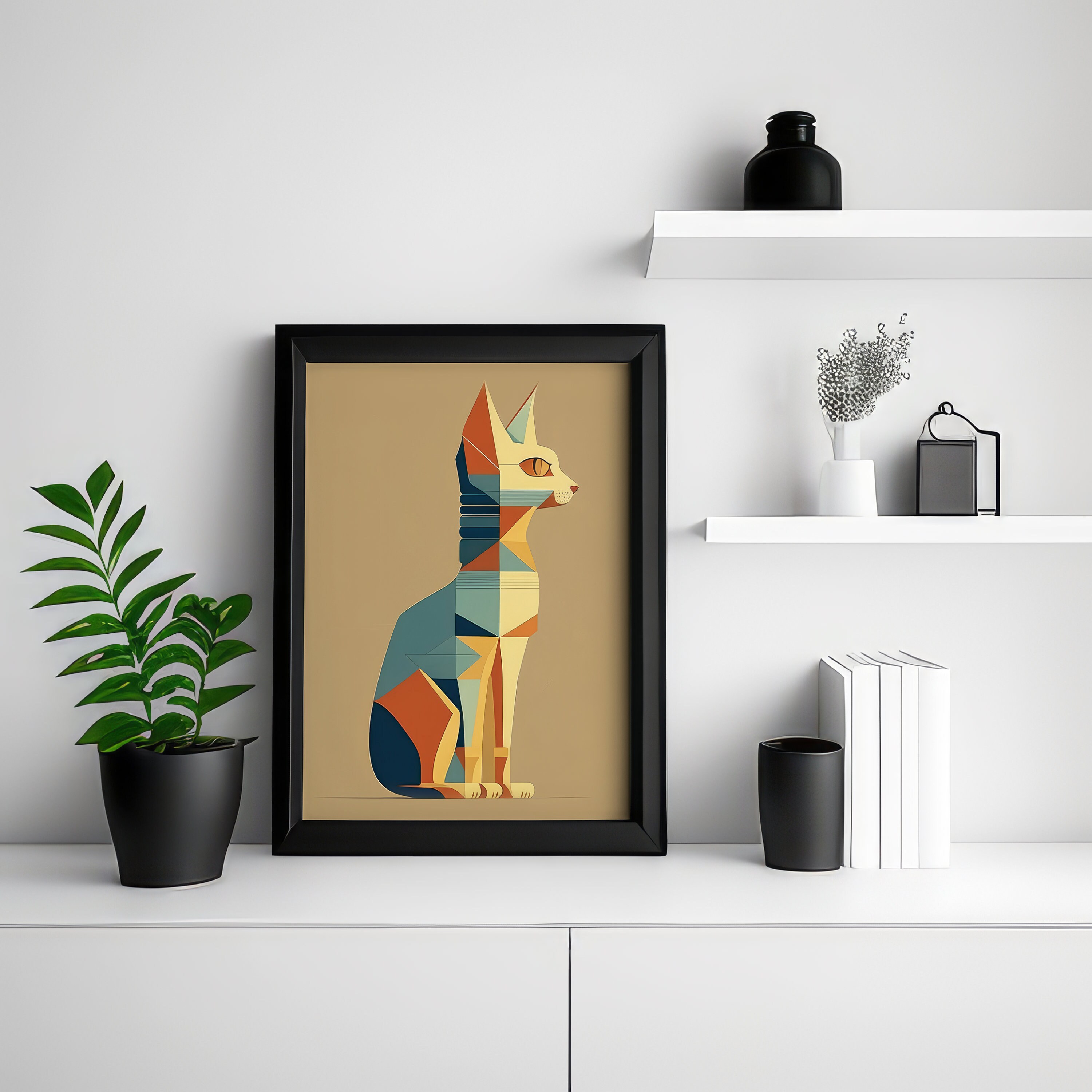 Simplified Cat Colorblock Colorful Colorblock Cat, Printable Wall Art, Instant Digital Download ...