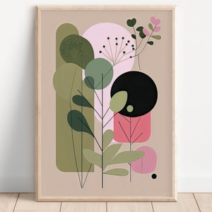Abstract Geometric Stylized Botanical, Printable Wall Art, Instant Digital Download, 5 JPEG File sizes, 8-003
