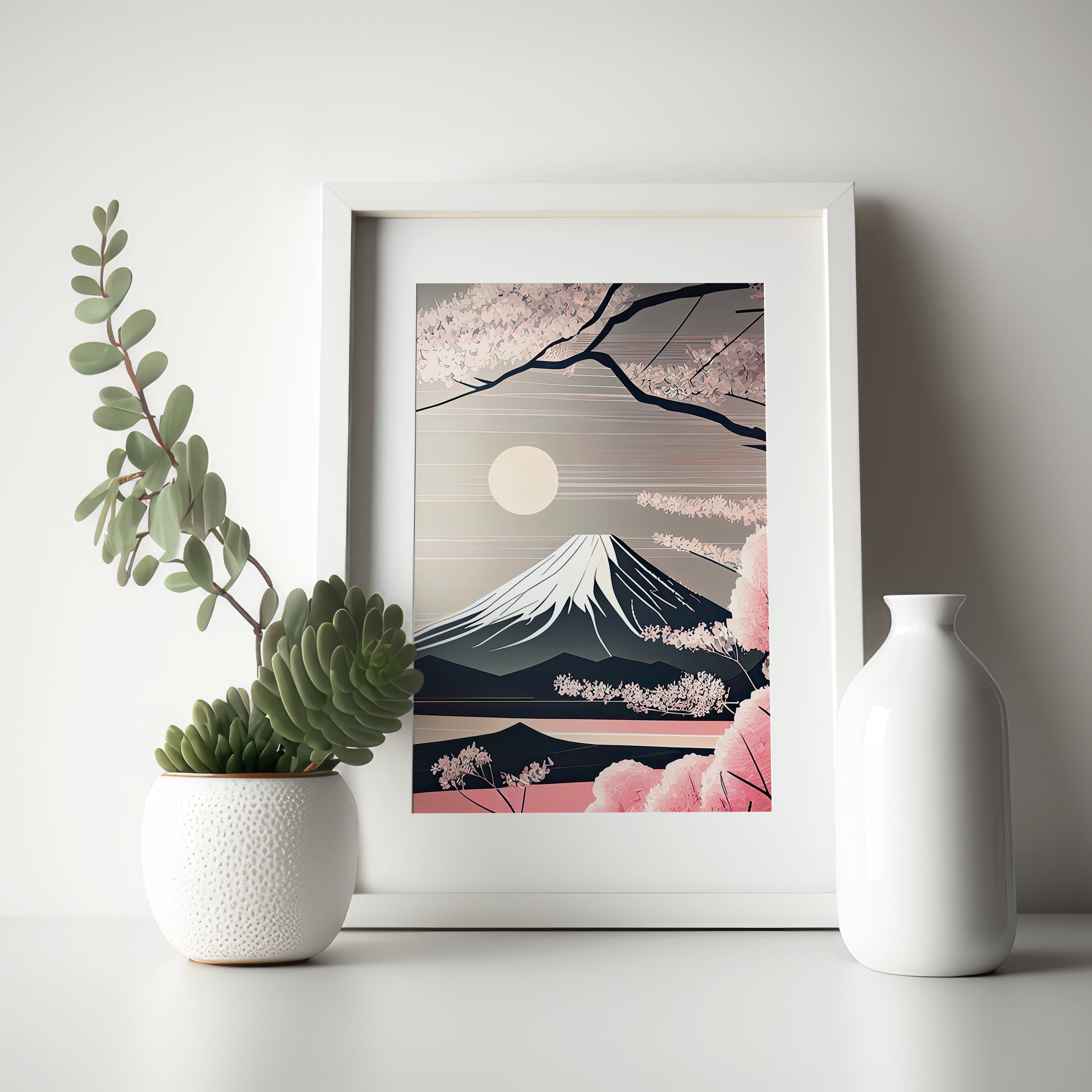 Mount Fuji and Cherry Blossoms Landscape Art, Printable Wall Art ...