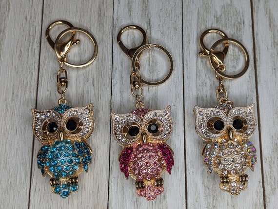 Mini Rhinestone Owl Decor Bag Charm Keychain