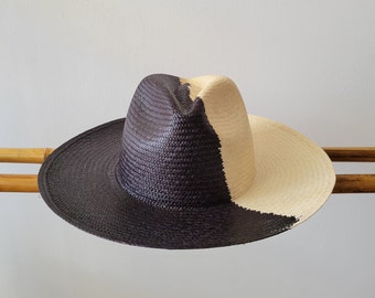 Genuine Hand Woven Panama Hat, two tone (black/natural)