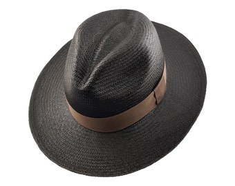 Genuine Hand Woven Panama Hat, Black Straw made in Ecuador