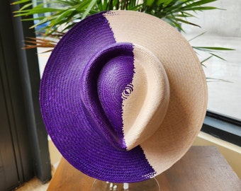 Genuine Hand Woven Panama Hat, two tone (purple/natural)