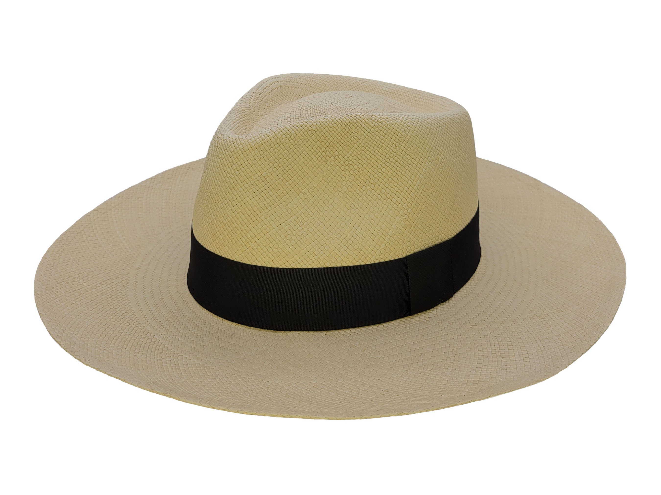 Genuine Hand Woven Panama Hat, teardrop 3.5inch (9cm) brim natural color