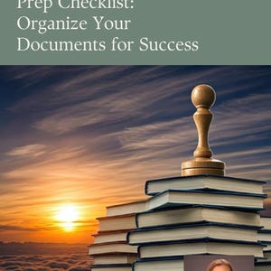 May include: A how-to guide for preparing for small claims court. The image features a stack of books with a wooden gavel on top, a sunset in the background, and a portrait of Salene Riggins, a mobile notary, at the bottom. The text "Small Claims Court Prep Checklist: Organize Your Documents for Success" is at the top of the image.