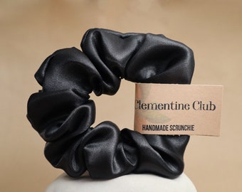 Charcoal Black Satin Hair Scrunchie | Satin Scrunchies | Black Scrunchies