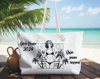 Custom Girls Cruise 2024 Weekender Bag, Personalized Travel Tote, Ships gonna happen!, Girls Trip Gift Bag, Custom Tote Bag, Girl Cruise Bag