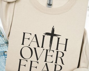 Faith Over Fear Isaiah 41 Christian Shirt,Minimalist Inspirational Quote Church,Jesus Worship Sweatshirt for Teen Christian Bible Verse Gift