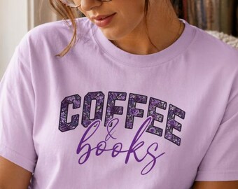 Bookish sweatshirt, coffee and books floral print, cozy reader hoodie or tee shirt