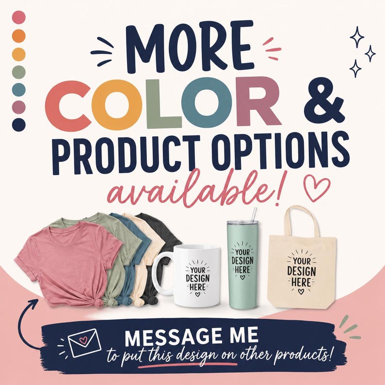 May include: A collection of merchandise including folded t-shirts in various colours, a white ceramic mug, a tall light green tumbler with a straw, and a beige canvas tote bag. Each item features the text "YOUR DESIGN HERE" with a small heart.