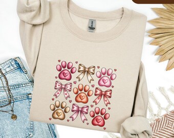 Valentine Dog Paw Print Shirt, Cute Puppy Love TShirt, Dog Mom Sweatshirt, Heart Paw Hoodie, Pet Lover Valentine Tee