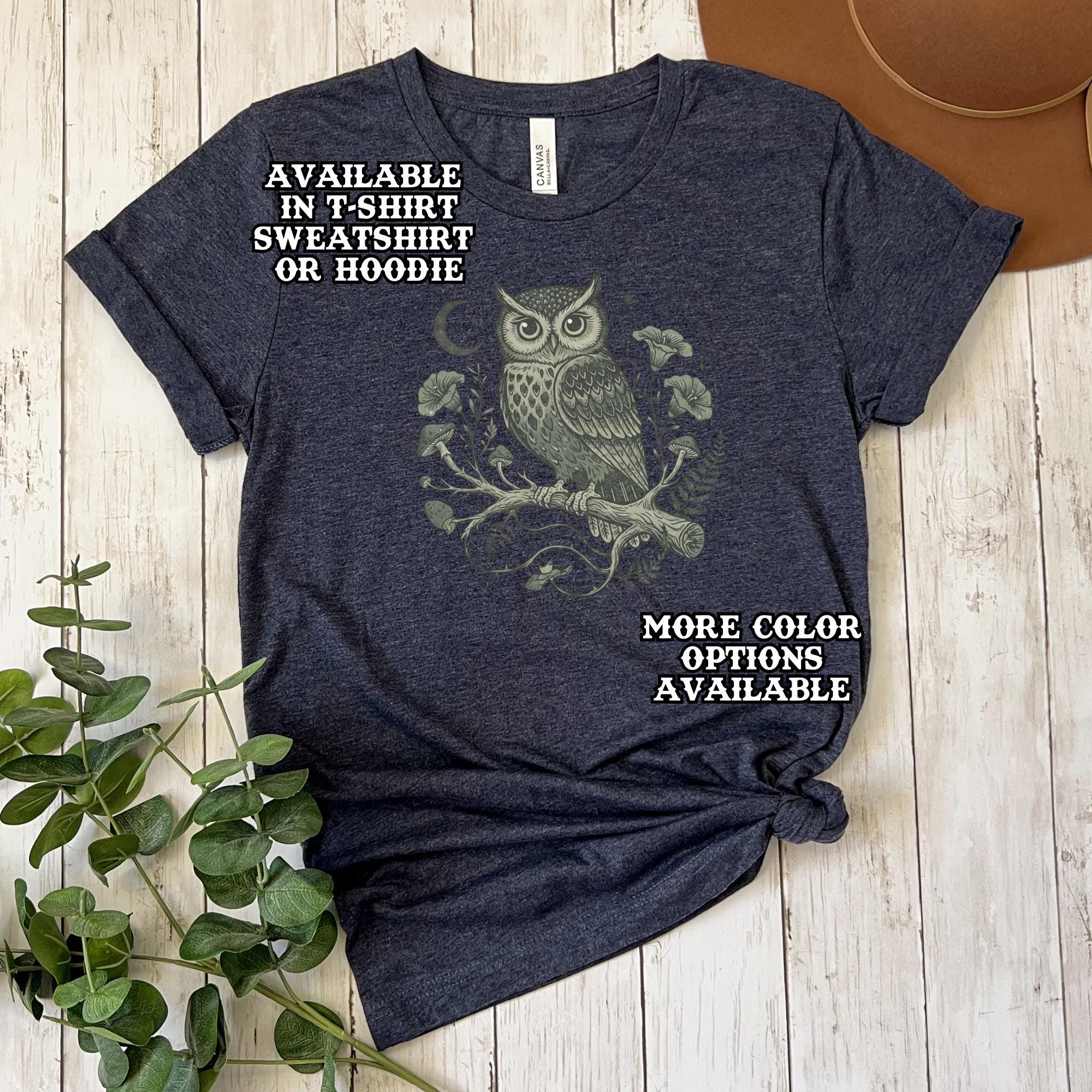 Dark Cottagecore Owl Shirt, Witchy Graphic Tee, Celestial Owl Sweatshirt, Pagan Hoodie, Dark Academi